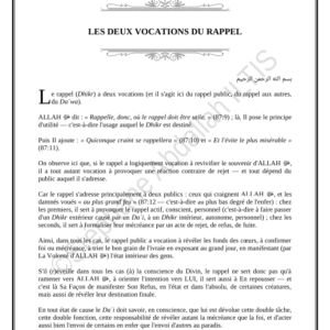 LES DEUX VOCATIONS DU RAPPEL (PDF)
