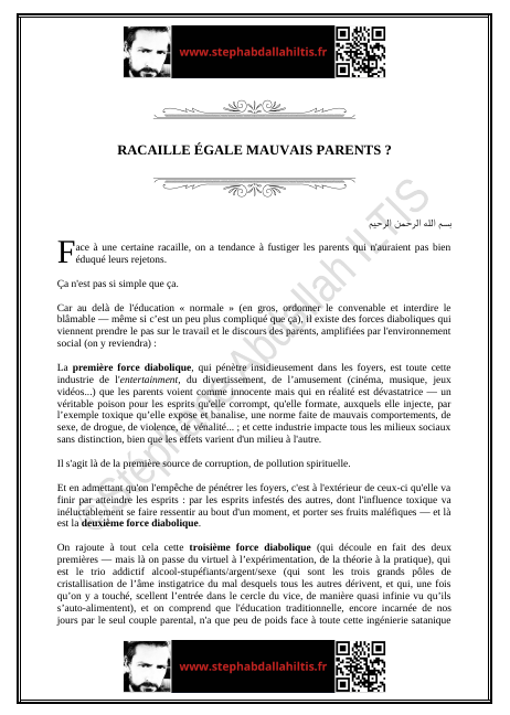 RACAILLE ÉGALE MAUVAIS PARENTS ? (PDF)