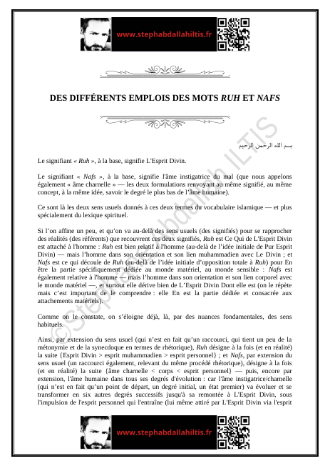 DES DIFFÉRENTS EMPLOIS DES MOTS RUH ET NAFS (PDF)