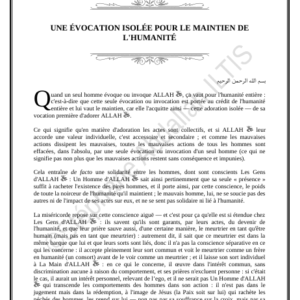 UNE ÉVOCATION ISOLÉE POUR LE MAINTIEN DE L'HUMANITÉ (PDF)