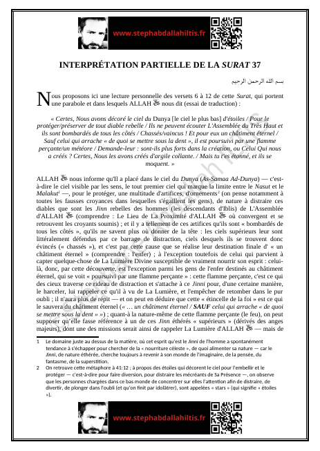 INTERPRÉTATION PARTIELLE DE LA SURAT 37 (PDF)