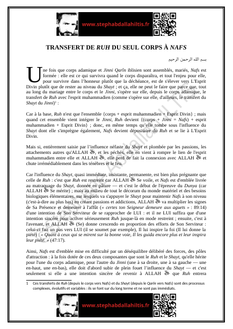 TRANSFERT DE RUH DU SEUL CORPS À NAFS (PDF)