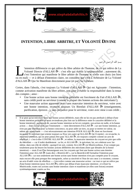 INTENTION, LIBRE ARBITRE, ET VOLONTÉ DIVINE (PDF)