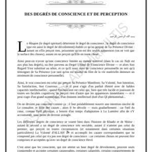 DES DEGRÉS DE CONSCIENCE ET DE PERCEPTION (PDF)