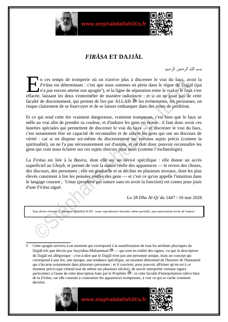 FIRĀSA ET DAJJĀL (PDF)