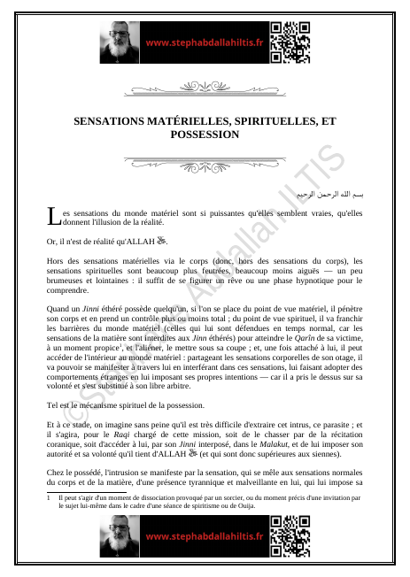 SENSATIONS MATÉRIELLES, SPIRITUELLES, ET POSSESSION (PDF)