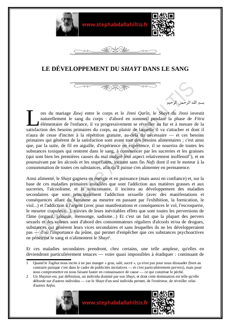 LE DÉVELOPPEMENT DU SHAYT DANS LE SANG (PDF)