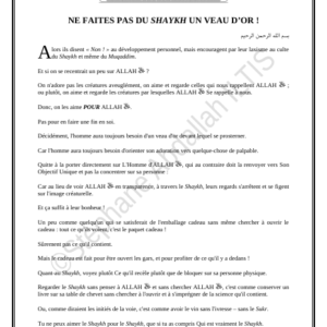 NE FAITES PAS DU SHAYKH UN VEAU D'OR ! (PDF)