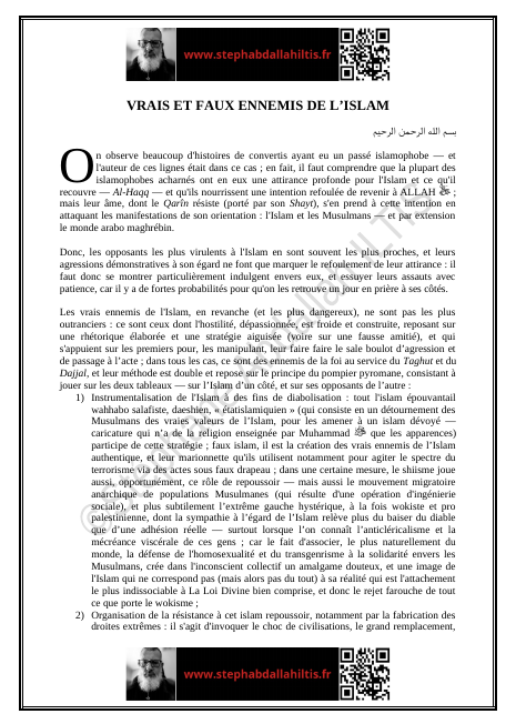 VRAIS ET FAUX ENNEMIS DE L’ISLAM (PDF)